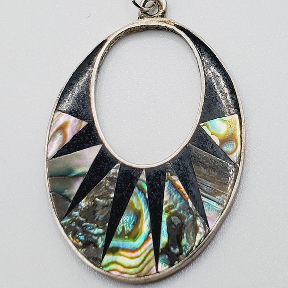 abalone Alpaca Mexico necklace pendant signed handmade - Picture 4 of 5